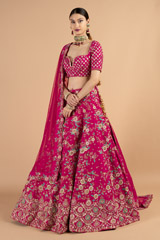 Mini flower embroidered pink lehenga set